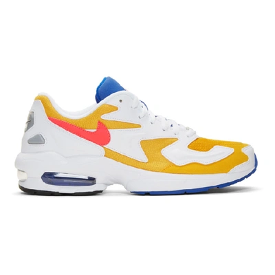 Shop Nike White Air Max2 Light Sneakers In Gldflshblu