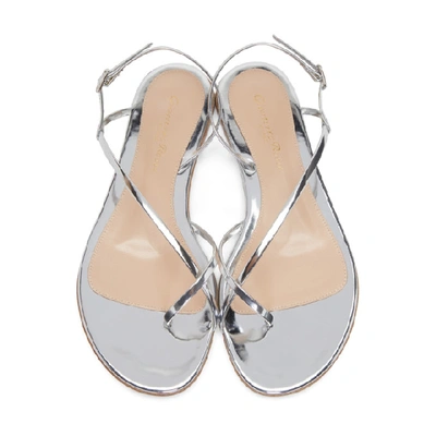 Shop Gianvito Rossi Silver Strappy Flat Sandals