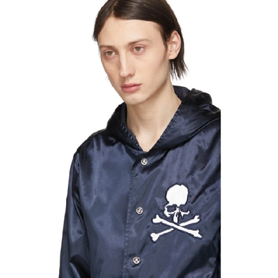 Shop Mastermind Japan Mastermind World Navy Hooded Bomber Jacket