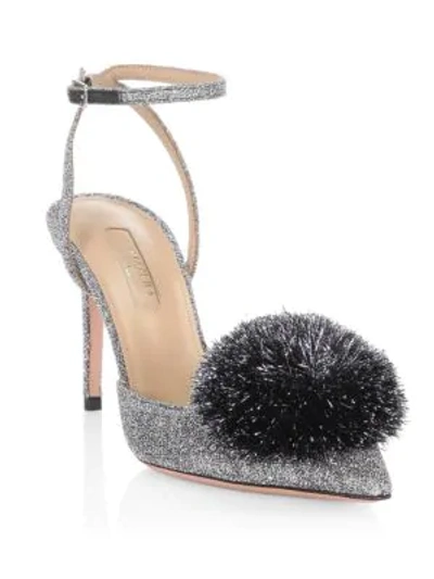 Shop Aquazzura Powder Puff Ankle-strap Pumps In Grey