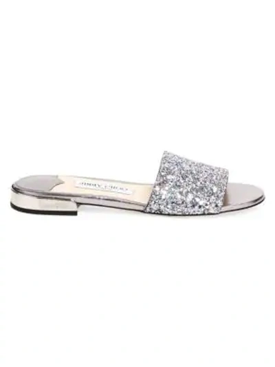 Shop Jimmy Choo Joni Glitter-embossed Leather Slides In Bubblegum