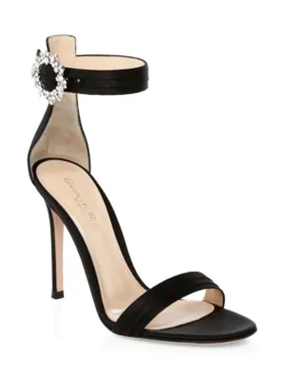 Shop Gianvito Rossi Embellished Satin Ankle-strap Sandals In Black
