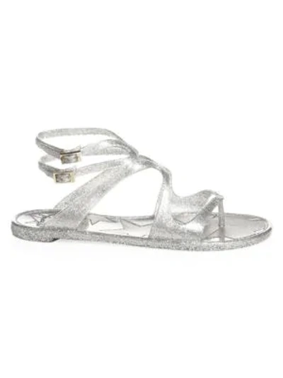 Shop Jimmy Choo Lance Jelly Gladiator Sandals In Silver Gold