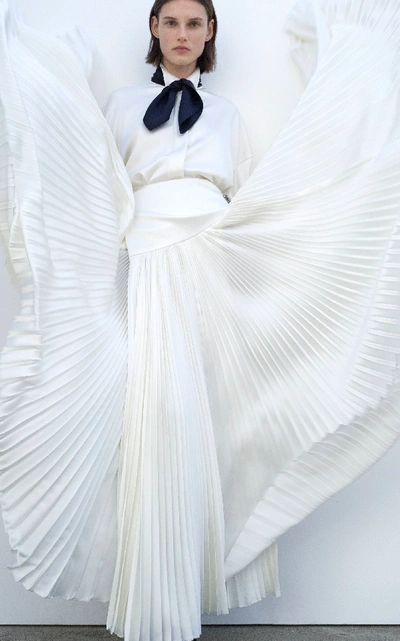 Shop Alexandre Vauthier Pleated Silk-blend Maxi Skirt In White