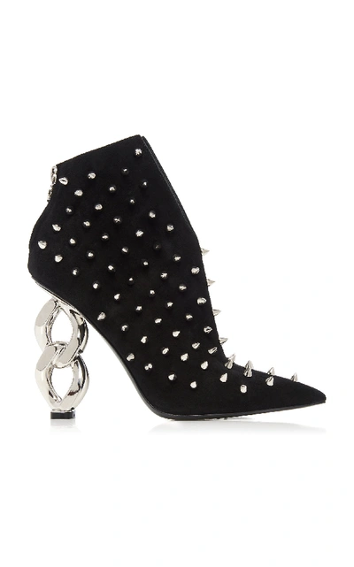 Shop Balmain Oxan Embellished Suede Ankle Boots In Black