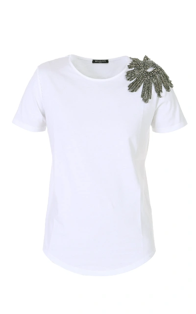 Shop Balmain Embellished Cotton T-shirt In White