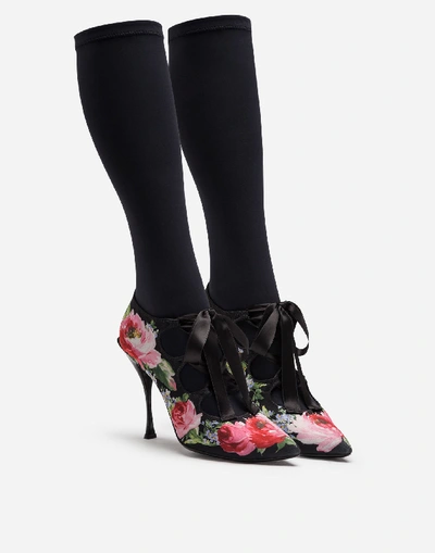 Shop Dolce & Gabbana Printed Stretch Jersey Booties In Floral Print