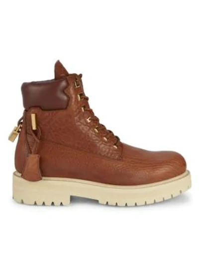 Shop Buscemi Textured Leather Platform Workwear Boots In Brown