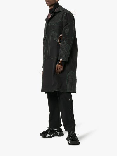 Shop Boramy Viguier Check Print Panelled Cotton Blend Parka Coat In Black