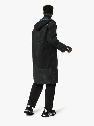 Shop Boramy Viguier Check Print Panelled Cotton Blend Parka Coat In Black