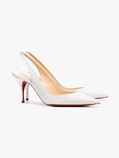 Shop Christian Louboutin White Clare 80 Patent Leather Slingback Pumps In W156 White
