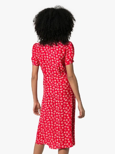 Shop Harley Viera-newton Hvn Paula Shell Print Midi Silk Dress In Red Shell