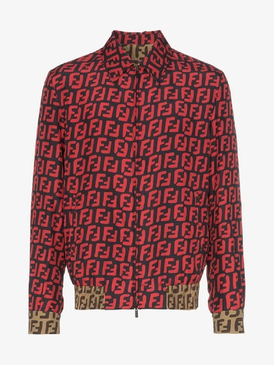 Shop Fendi Ff Print Zip-up Shirt Jacket In Red