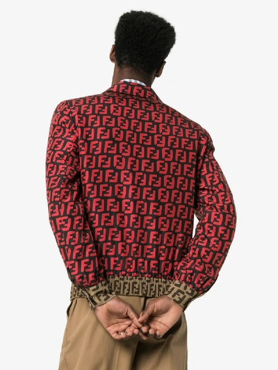 Shop Fendi Ff Print Zip-up Shirt Jacket In Red