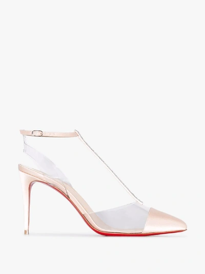Shop Christian Louboutin Nude Nosy Strass 85 Satin Pumps In Neutrals