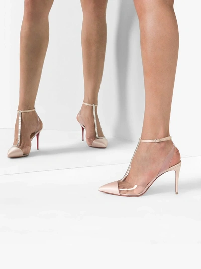 Shop Christian Louboutin Nude Nosy Strass 85 Satin Pumps In Neutrals