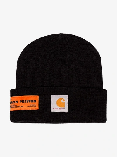 Shop Heron Preston Black X Carhartt Wip Knitted Beanie Hat