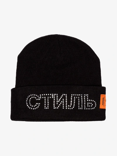 Shop Heron Preston Black X Carhartt Wip Knitted Beanie Hat