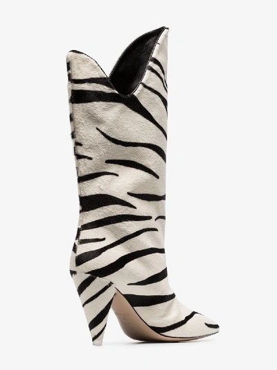 Shop Attico White Betta 85 Zebra Print Pony Hair Leather Mid-calf Boots In Black
