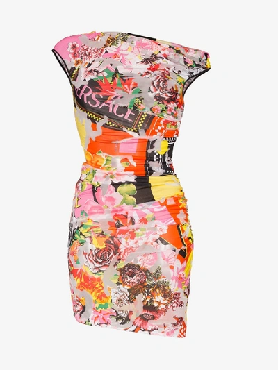 Shop Versace Floralmania Print Draped Mini Dress In A7000 Multicoloured