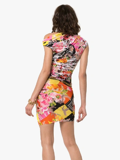 Shop Versace Floralmania Print Draped Mini Dress In A7000 Multicoloured