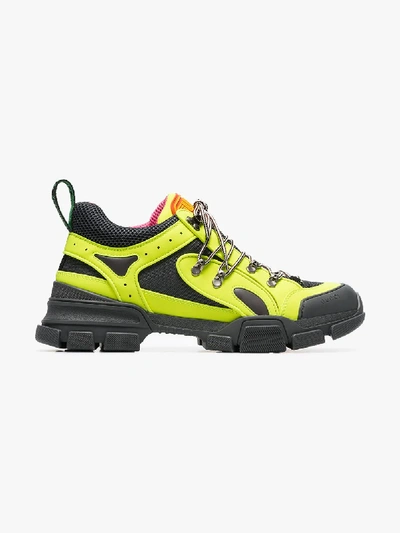 Shop Gucci Yellow And Black Flashtrek Leather Sneakers