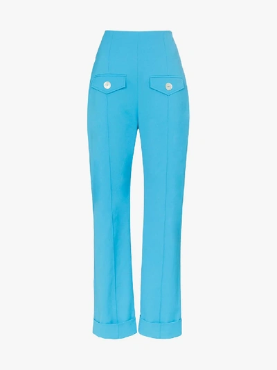 Shop George Keburia High-waisted Pocket Detail Straight Leg Trousers In Blue