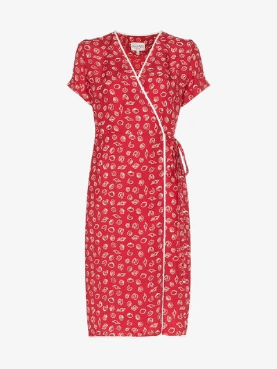 Shop Harley Viera-newton Hvn Vera Print Silk Wrap Dress In Red Shell