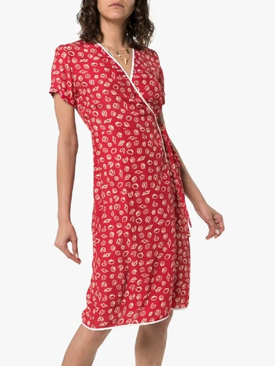 Shop Harley Viera-newton Hvn Vera Print Silk Wrap Dress In Red Shell