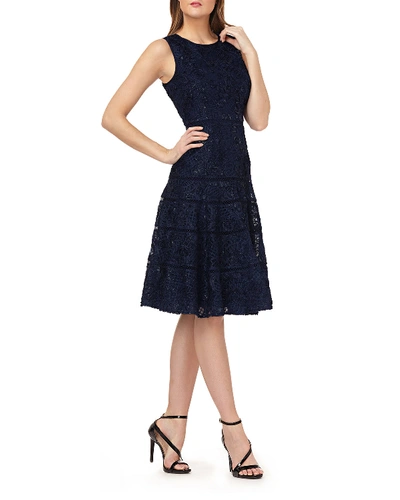 Shop Carmen Marc Valvo Infusion Sequin Embroidered Sleeveless Fit-&-flare Dress In Navy