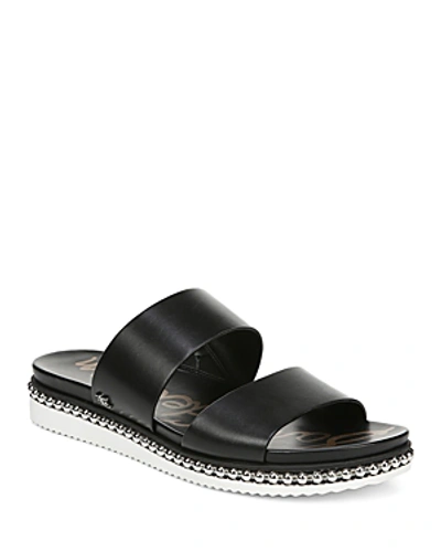 Shop Sam Edelman Women's Asha Studded Leather Slide Sandals In Black Leather