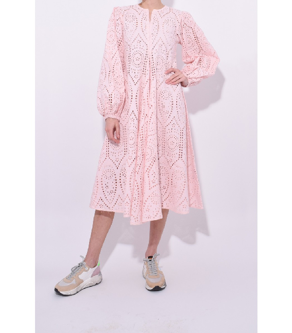 Ganni Sandrose Broderie Anglaise Midi Dress In Pink | ModeSens