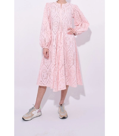 Ganni Sandrose Broderie Anglaise Midi Dress In Pink | ModeSens