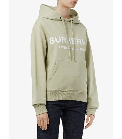 Shop Burberry Logo Print Cotton Hoodie In Neutral