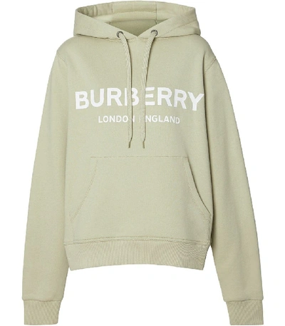 Shop Burberry Logo Print Cotton Hoodie In Neutral