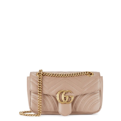 Shop Gucci Gg Marmont Small Leather Shoulder Bag In Nude