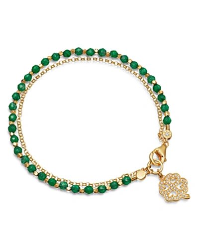 Shop Astley Clarke Four Leaf Clover Biography Bracelet In 18k Gold-plated Sterling Silver In Green/gold