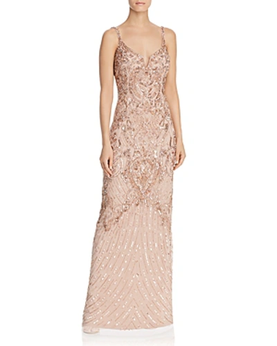 Shop Aidan Mattox Embellished Mesh Gown - 100% Exclusive In Taupe