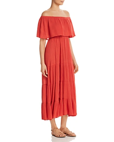 Shop Elan Off-the-shoulder Crepe Maxi Dress In Washed Coral