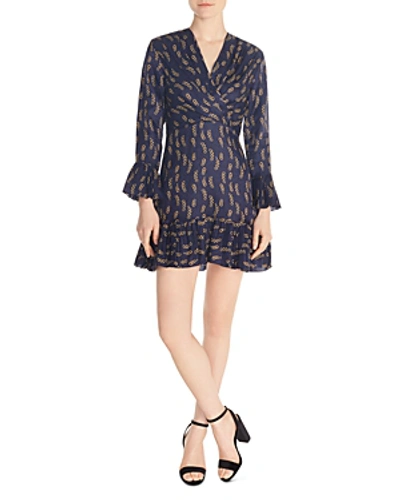 Shop Sandro Milly Ruffled Printed Mini Dress In Blue