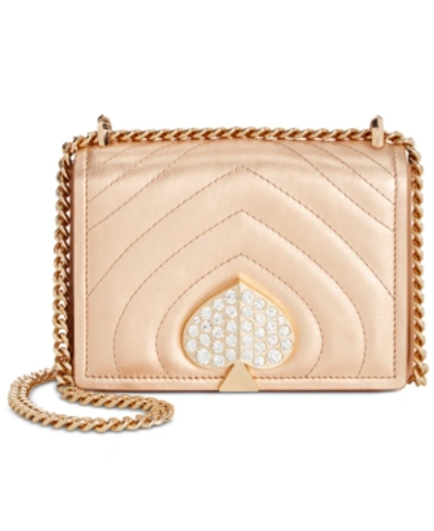 Shop Kate Spade New York Amelia Jeweled Metallic Leather Shoulder Bag In Rose Gold/gold