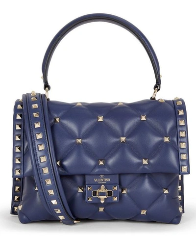 Shop Valentino Medium Candystud Top Handle Quilted Leather Bag In Pure Blue