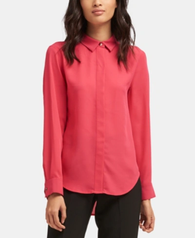 Shop Dkny High-low Utility Shirt In Hibiscus