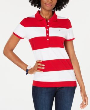 red and white striped polo shirt womens