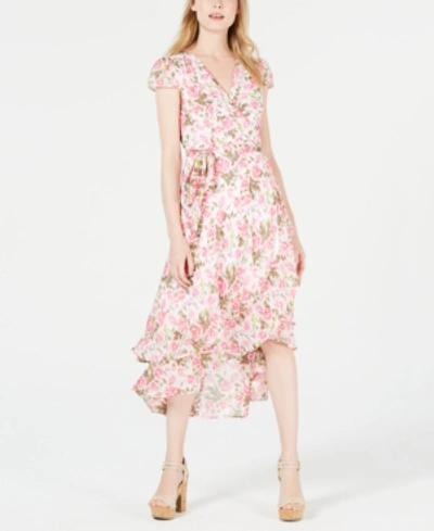 Shop Betsey Johnson Floral Midi Wrap Dress In Ivory/pink