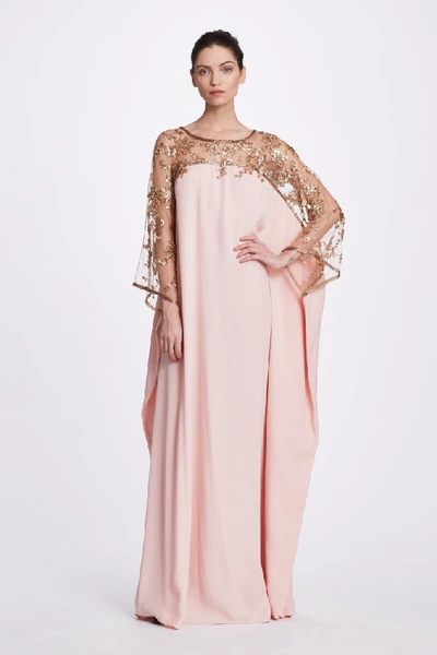 Shop Marchesa Fall 2019  Couture Illusion Tulle Long Sleeve Caftan In Blush