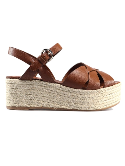 Shop Prada Braided Wedge Sandals In Brandy