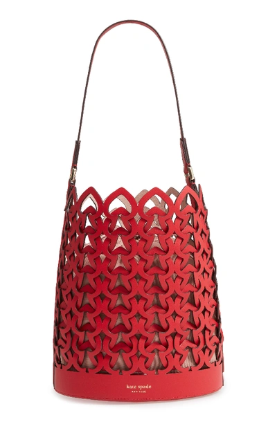 Shop Kate Spade Medium Dorie Leather Bucket Bag - Red In Hot Chili