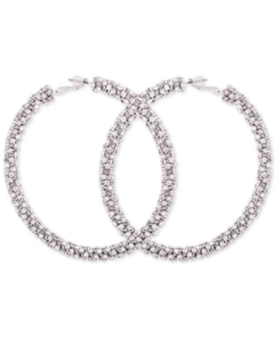 Shop Guess Crystal Pave Large Hoop Earrings In Silver