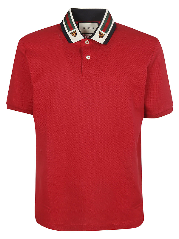 gucci cotton polo with web and feline head